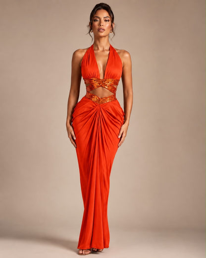 Sienna Sequin-Trim Halter Maxi Set