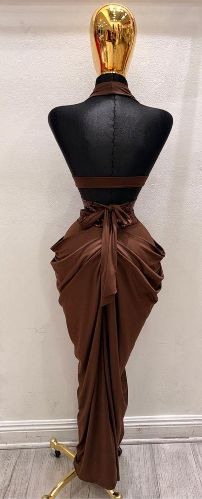 Sienna Sequin-Trim Halter Maxi Set