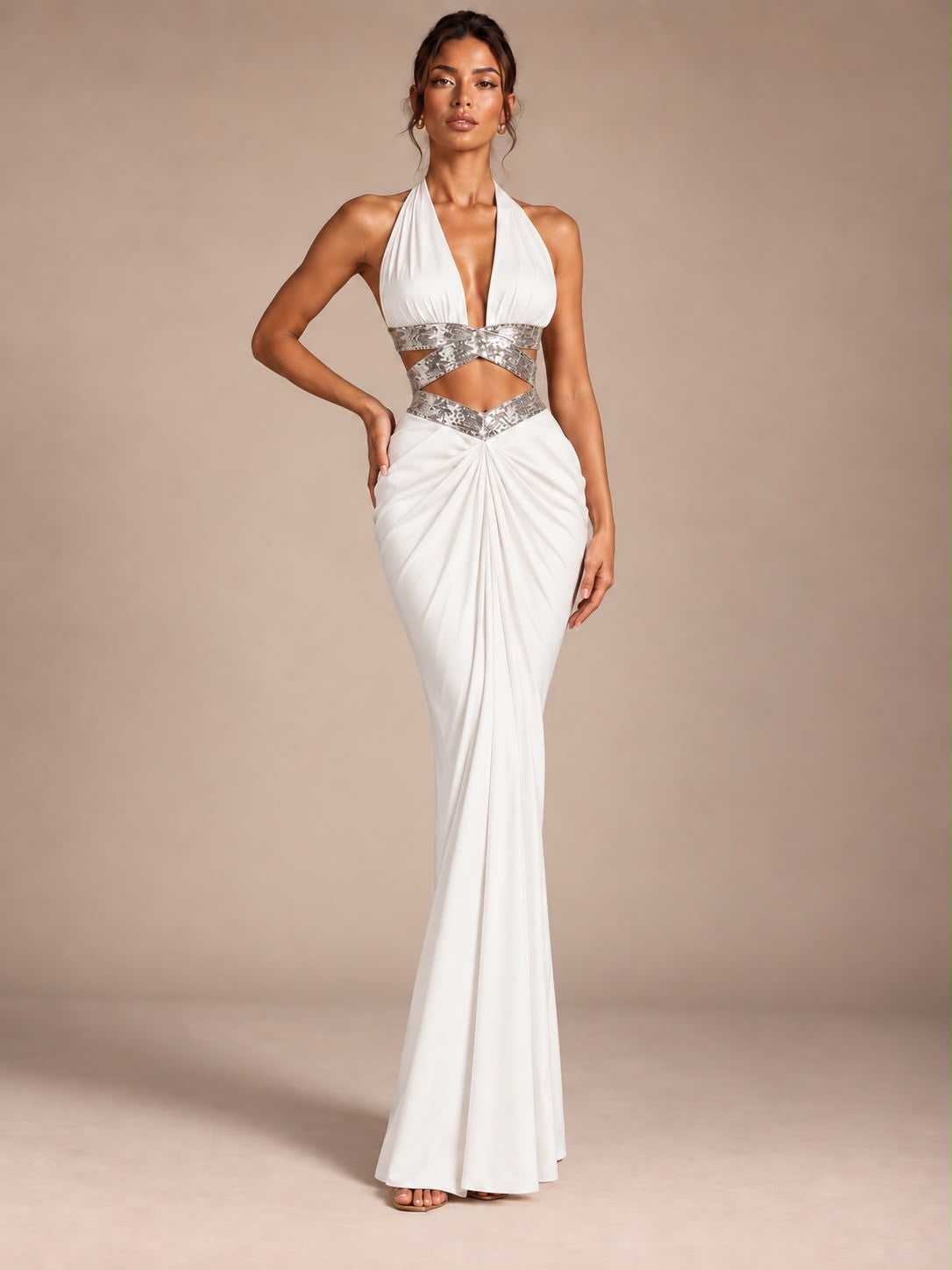 Sienna Sequin-Trim Halter Maxi Set
