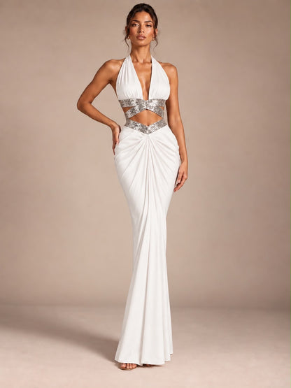 Sienna Sequin-Trim Halter Maxi Set
