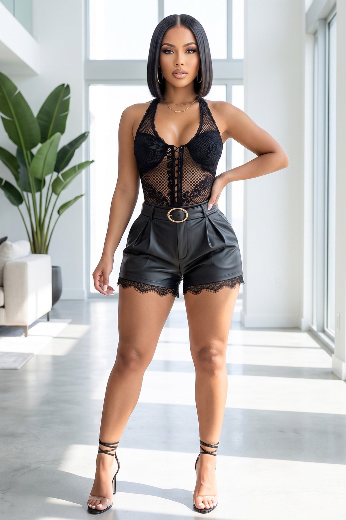 Rebel Romance Faux Leather Lace-Trim Shorts