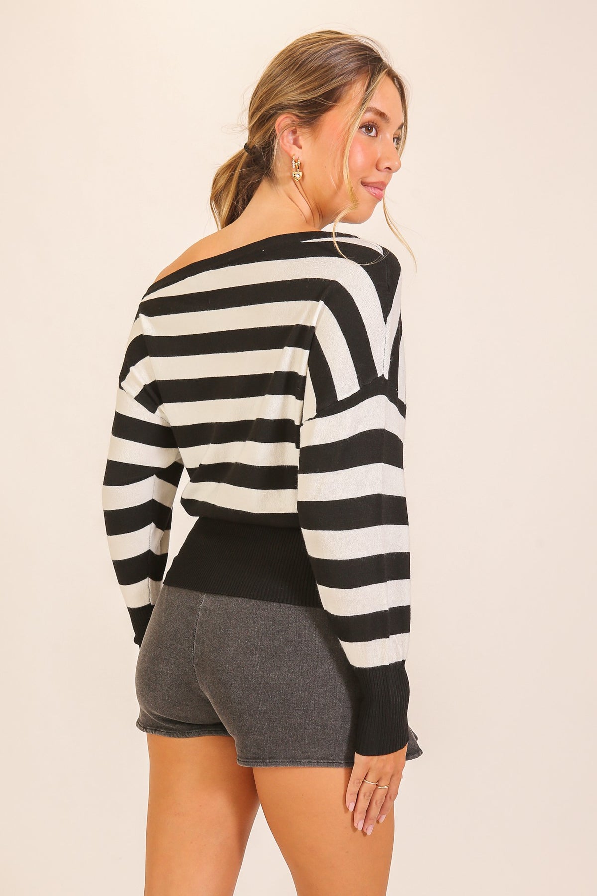 Cross the Line Off-Shoulder Striped Sweater