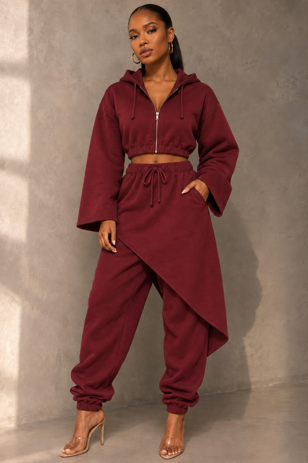 Off Script Cropped Zip Hoodie & Layered  Set