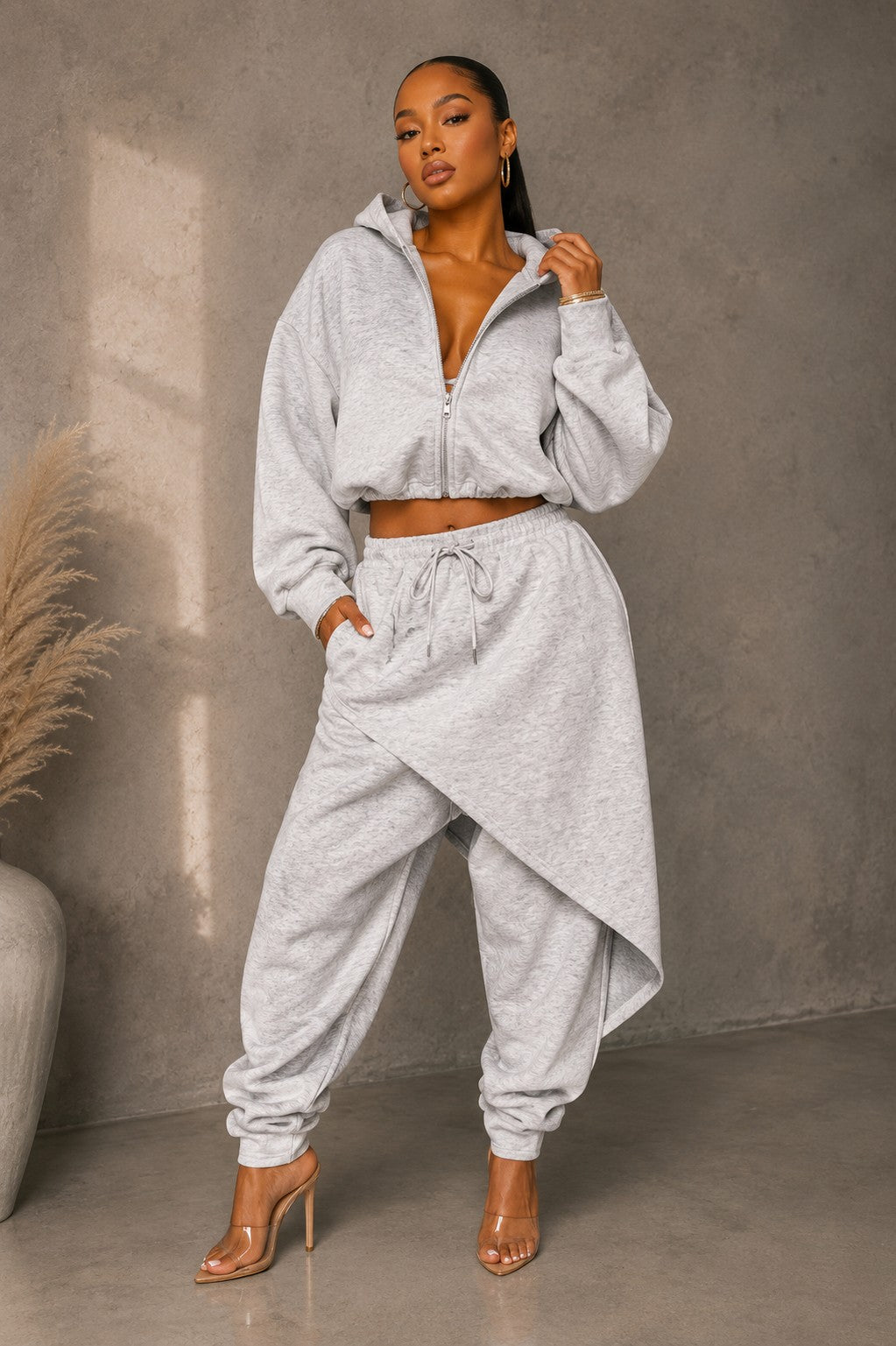 Off Script Cropped Zip Hoodie & Layered  Set