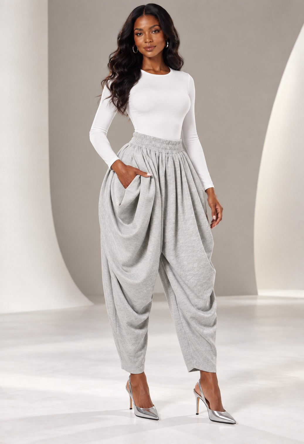 Volume Control Pleated Baggy Pants