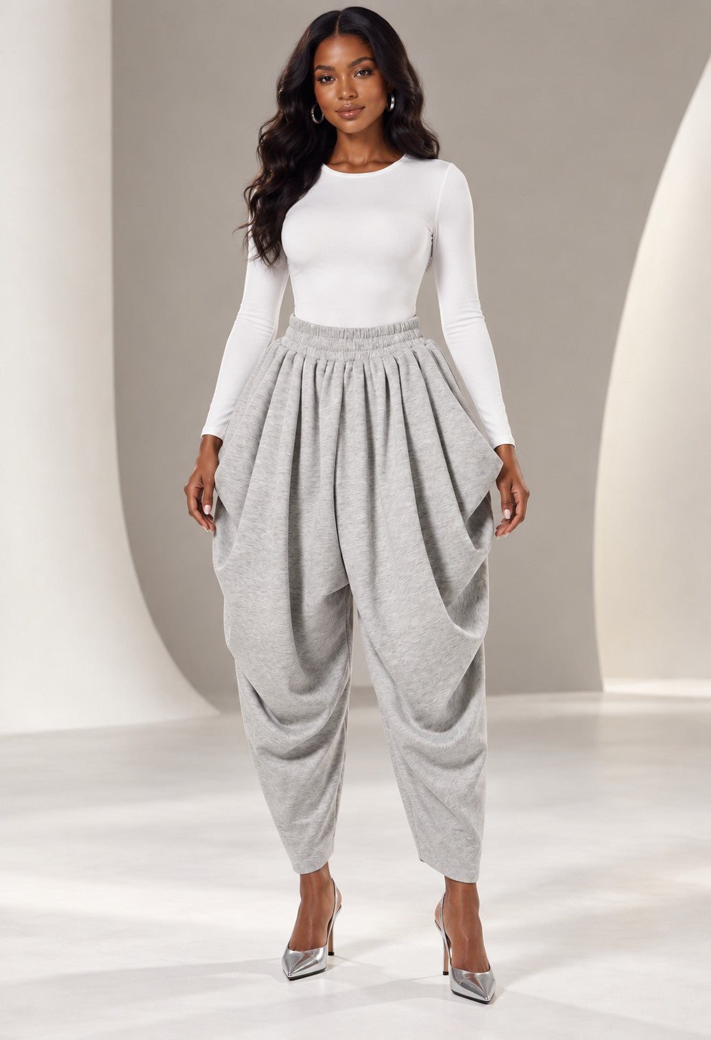 Volume Control Pleated Baggy Pants