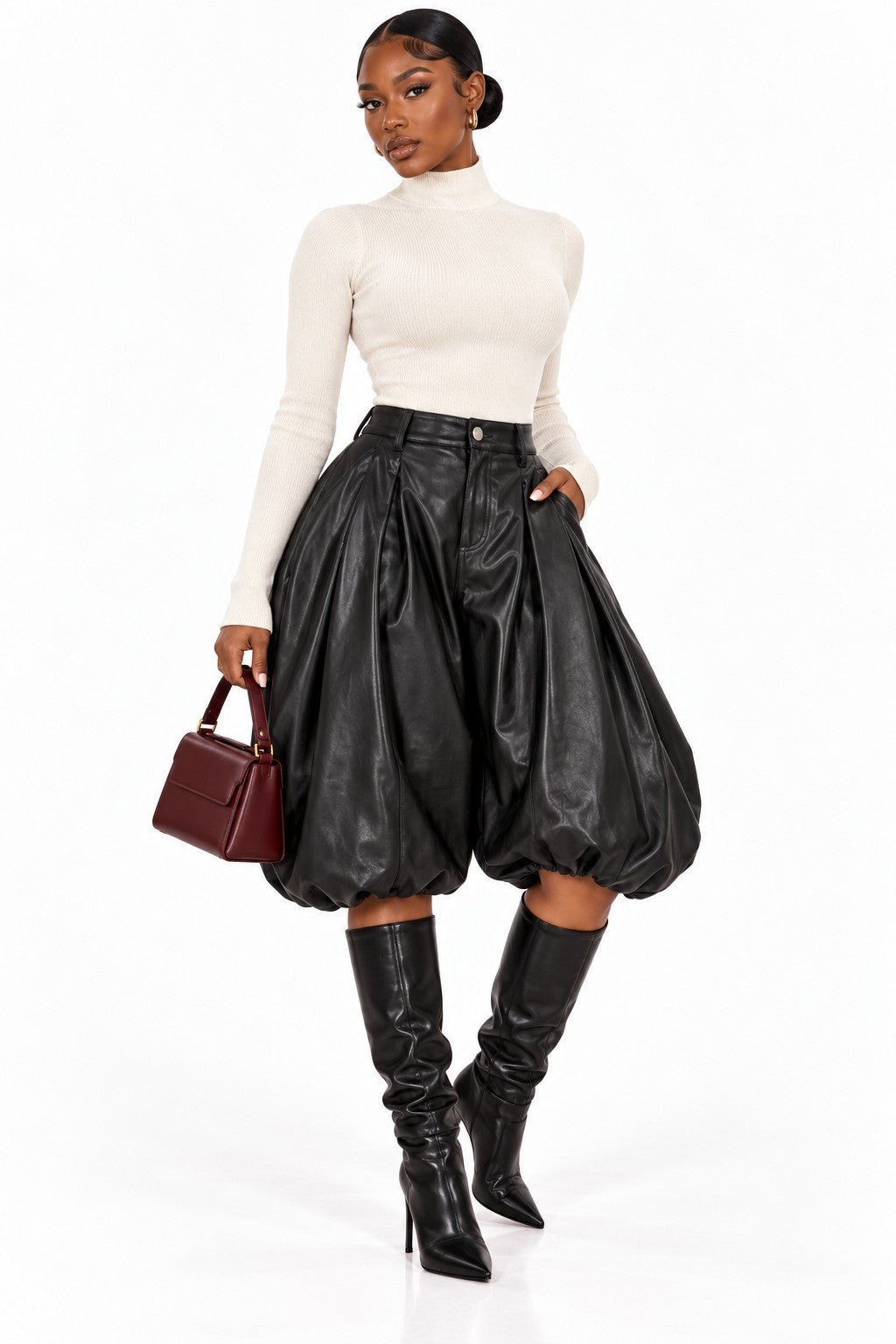 After Hours Faux Leather Balloon-Hem Pants