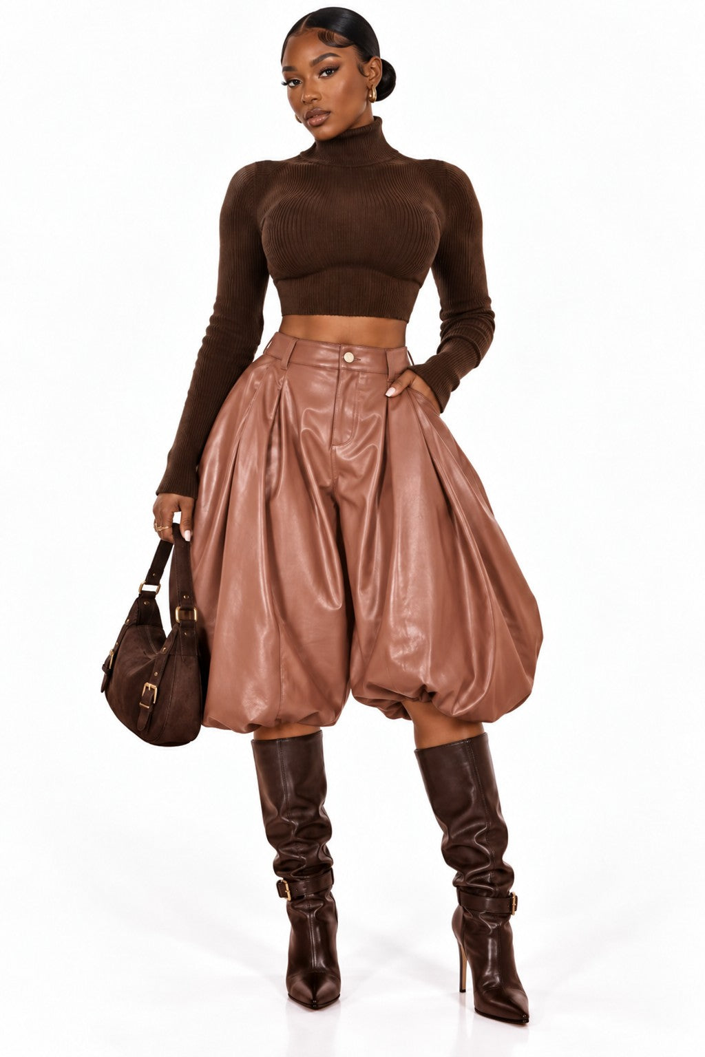 After Hours Faux Leather Balloon-Hem Pants